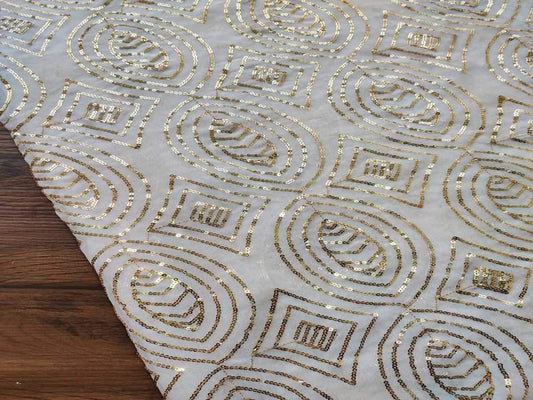 White Sequins Geometric Embroidered Dyeable Pure Georgette Fabric