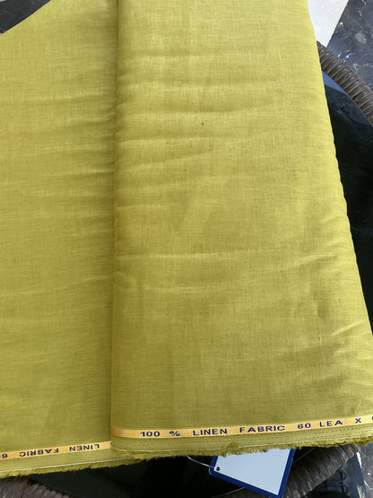 Premium Olive- Yellow  with melange Glow 100% Pure Linen 60 Lea Fabric(0% Cotton)