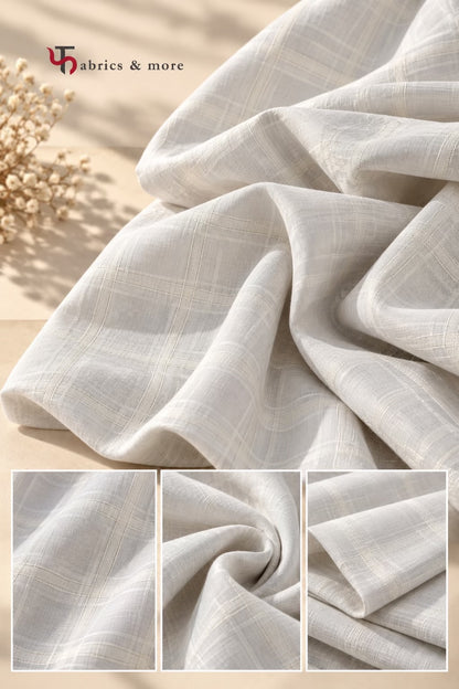 Ivory Windowpane Check Spun Fabric