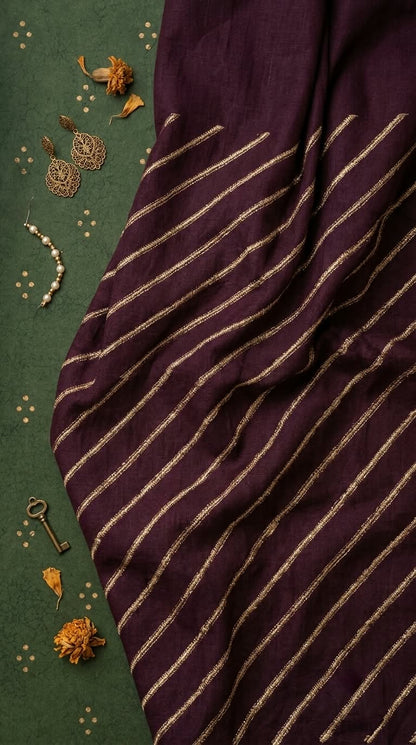 Royal Plum Chanderi Fabric with Light Golden Faux Gotta Patti Work