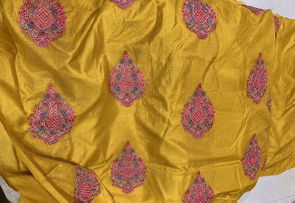 Kashmiri Butta Embroidered Chanderi Fabric Musterd yellow Gold