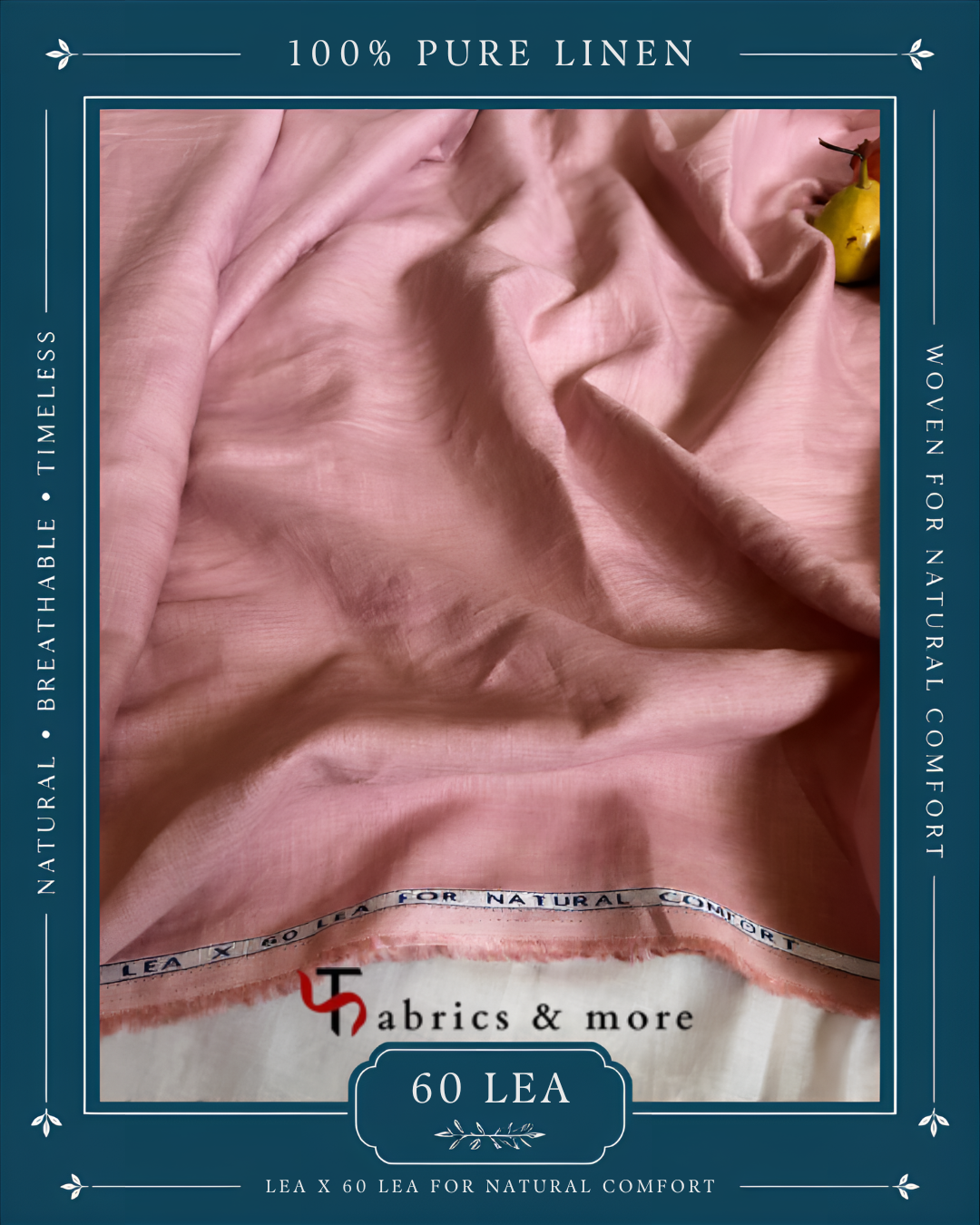Premium Soft Peach 100%Pure Linen Fabric 60 Lea (0% Cotton)