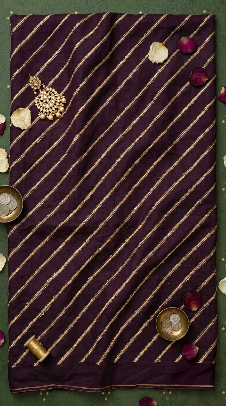 Royal Plum Chanderi Fabric with Light Golden Faux Gotta Patti Work