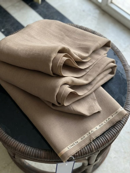 Premium Camel Brown 100% Pure Linen 60 Lea Fabric  (0% Cotton)