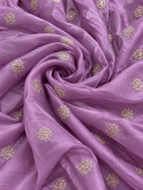 Mauve Lilac Malai Chanderi Fabric Embroidered with Light Golden Glitter Dori
