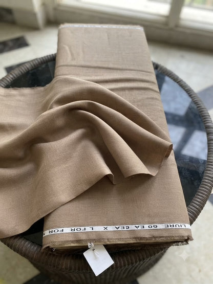 Premium Camel Brown 100% Pure Linen 60 Lea Fabric  (0% Cotton)