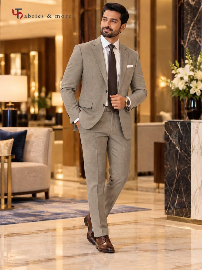Taupe Grey 25 Lea Linen–Cotton Blend Suiting Fabric –  Specially For cordsets