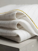Premium White 100 %Pure Linen 60 Lea Fabric with Herringbone Stripes & Grey Pinstripes (0% Cotton)