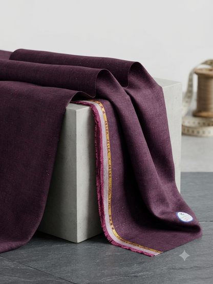 Plum Wine  100% Pure Linen Suiting Fabric – 44 Lea for Blazers, Jackets and Pants  (0% Cotton)