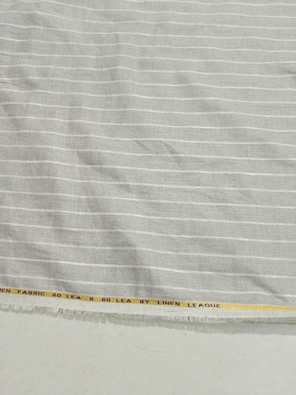 Premium Natural Grey 100%Pure Linen 60 Lea Fabric with White Stripes (0% Cotton)