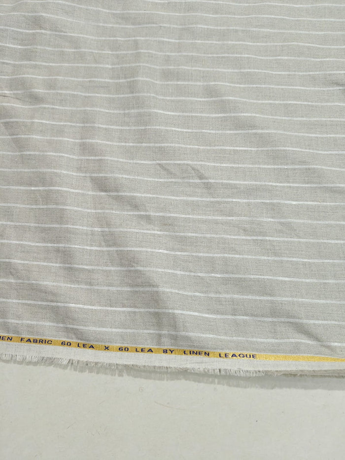 Premium Natural Grey 100%Pure Linen 60 Lea Fabric with White Stripes (0% Cotton)