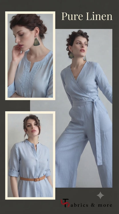 Sky Blue 100%Pure Linen 60 Lea Solid Fabric – Natural Slub (0% Cotton)