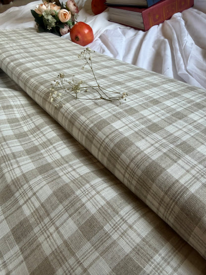 Premium Natural Plaid 100% Pure Linen Fabric – 60 Lea(0% Cotton)