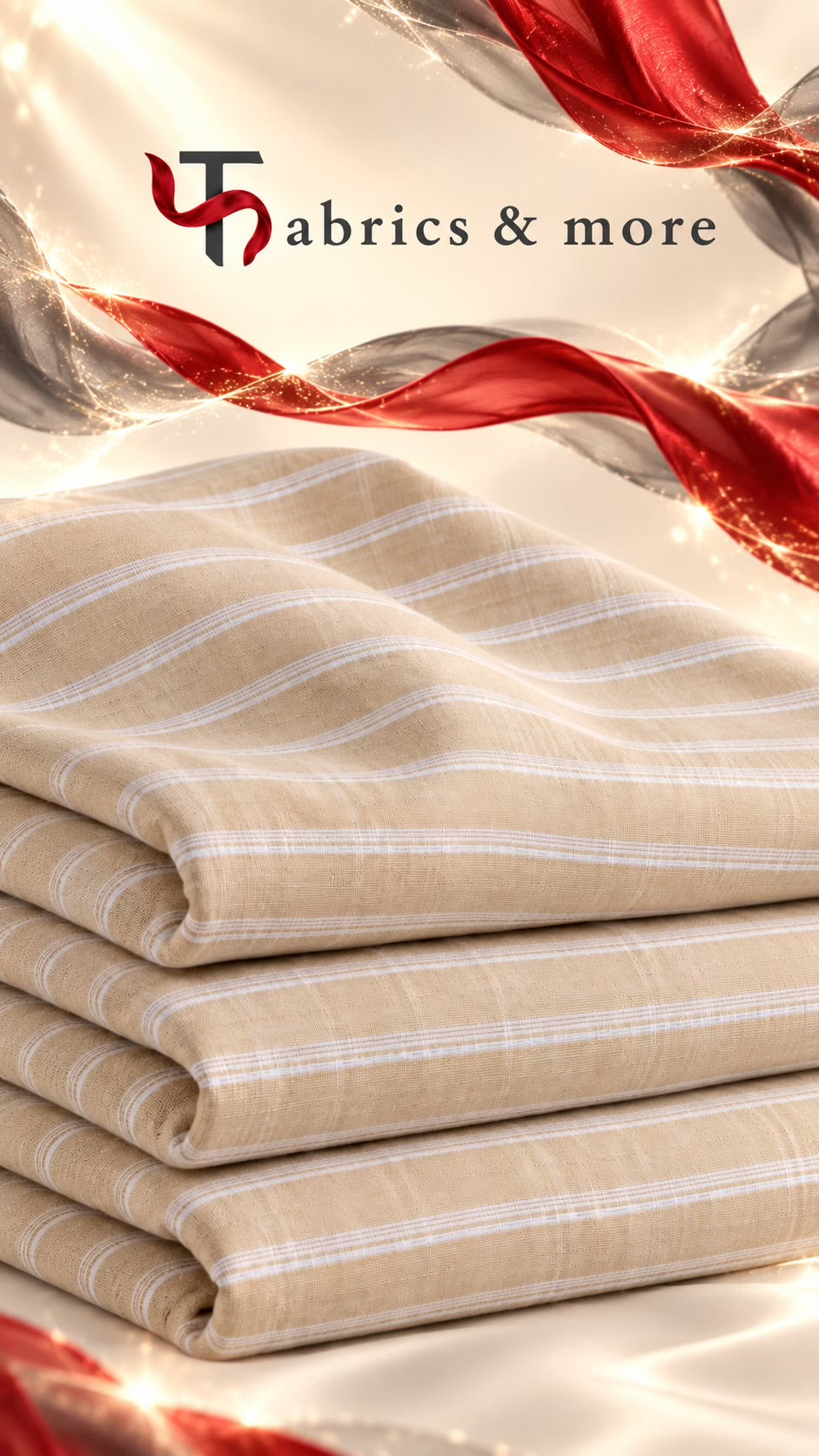 Cotton Linen 60 Lea – Beige with White Stripes