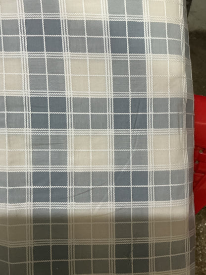 Dusty Blue & White Checkered 100% Cotton Shirt Fabric - close-up of weave and texture