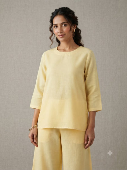 Pale Yellow Canvas Weave Cotton Linen Fabric