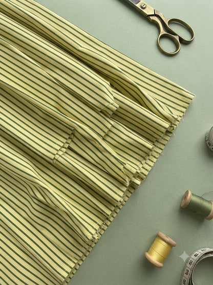 Pale Yellow Olive Green Stripe Spun Poly Fabric