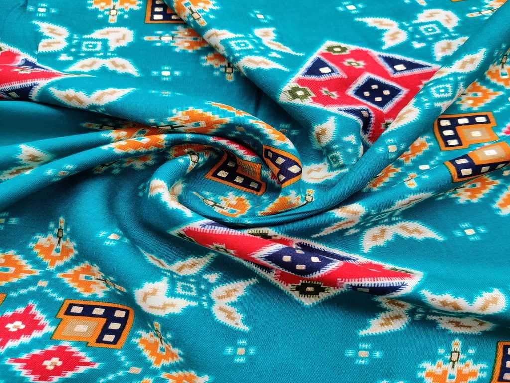 Green Multicolour Abstract Foil Printed Rayon Fabric