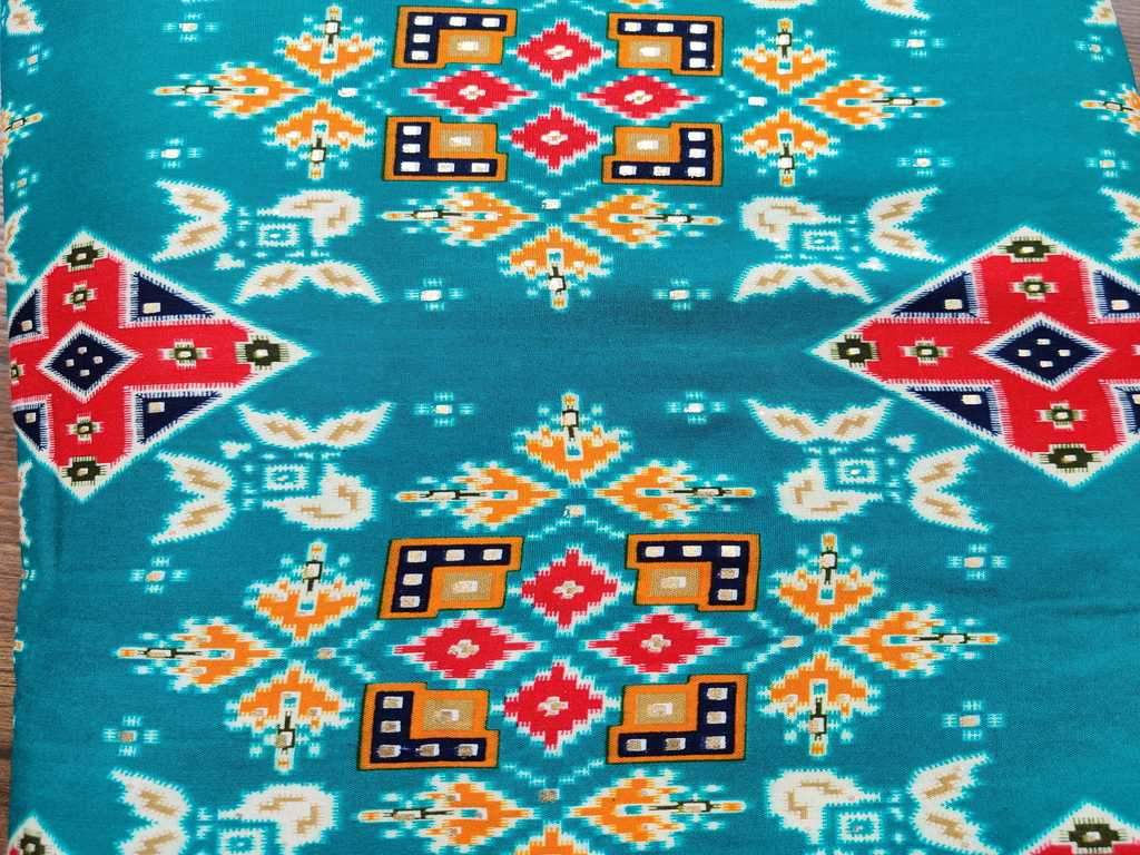 Green Multicolour Abstract Foil Printed Rayon Fabric