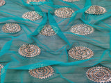 Green Golden Floral Embroidered Net Fabric
