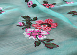 Green Floral Cross Stitched Embroidered Organza Fabric