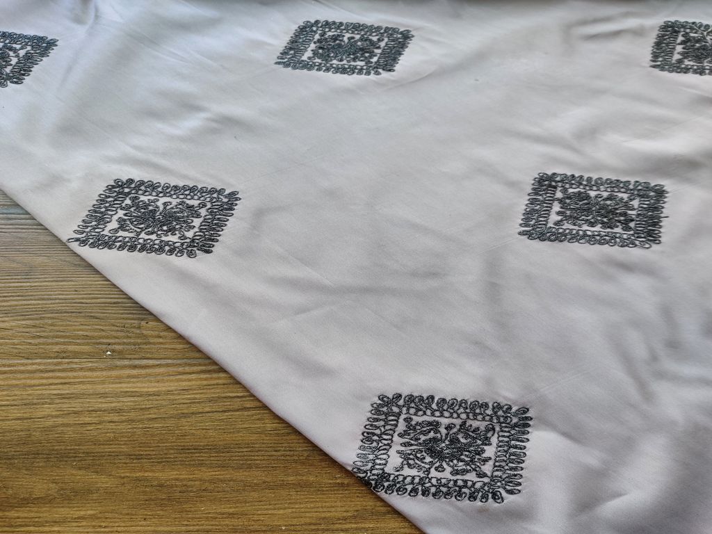 Gray Floral Dori Work Embroidered Taffeta Silk Fabric