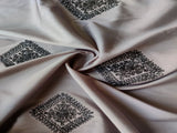 Gray Floral Dori Work Embroidered Taffeta Silk Fabric