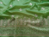 Zardozi & Sequins Embroidered Bight Green Tissue Fabric