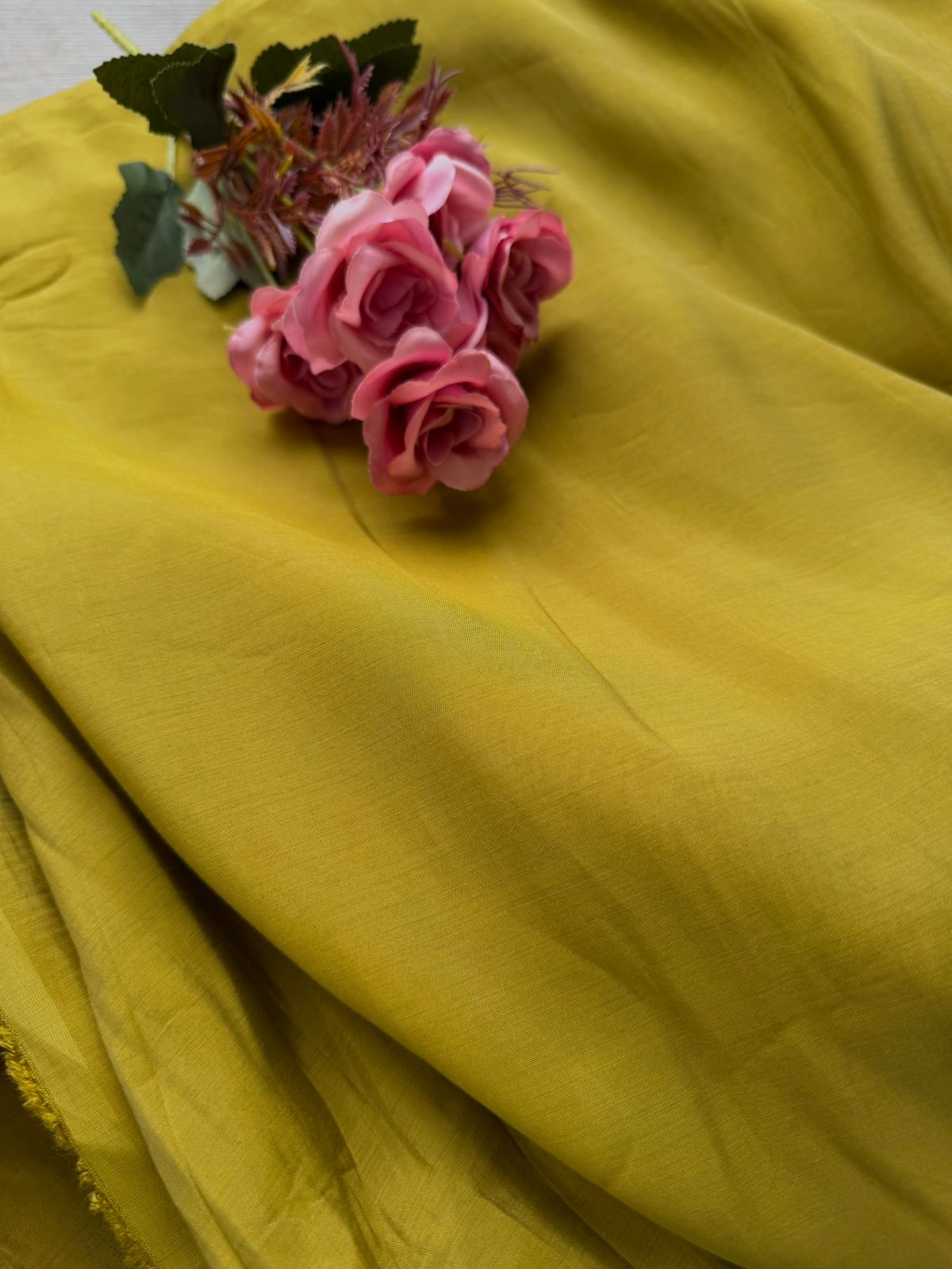 Olive Gold  Mul Chanderi Fabric – Breathable Elegance(Big Width)