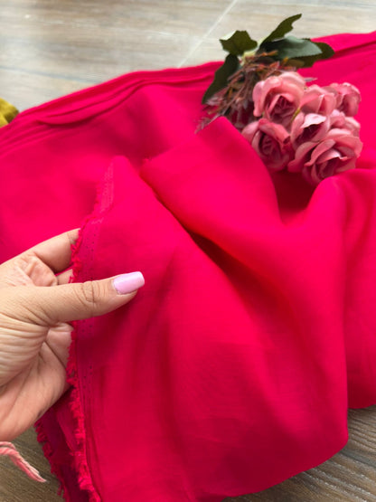 Rich Hot Pink Mul Chanderi Fabric (Big Width)