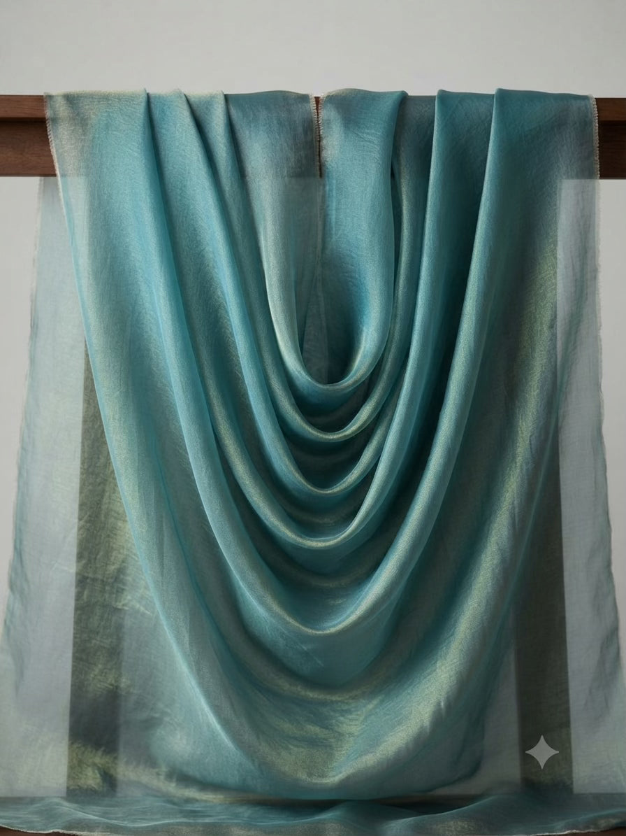 Luminous Teal-Gold Fandy/ Metallic Blend Fancy Fabric