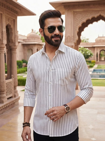 Classic Monochrome Striped Premium Cotton Linen Fabric – styling reference