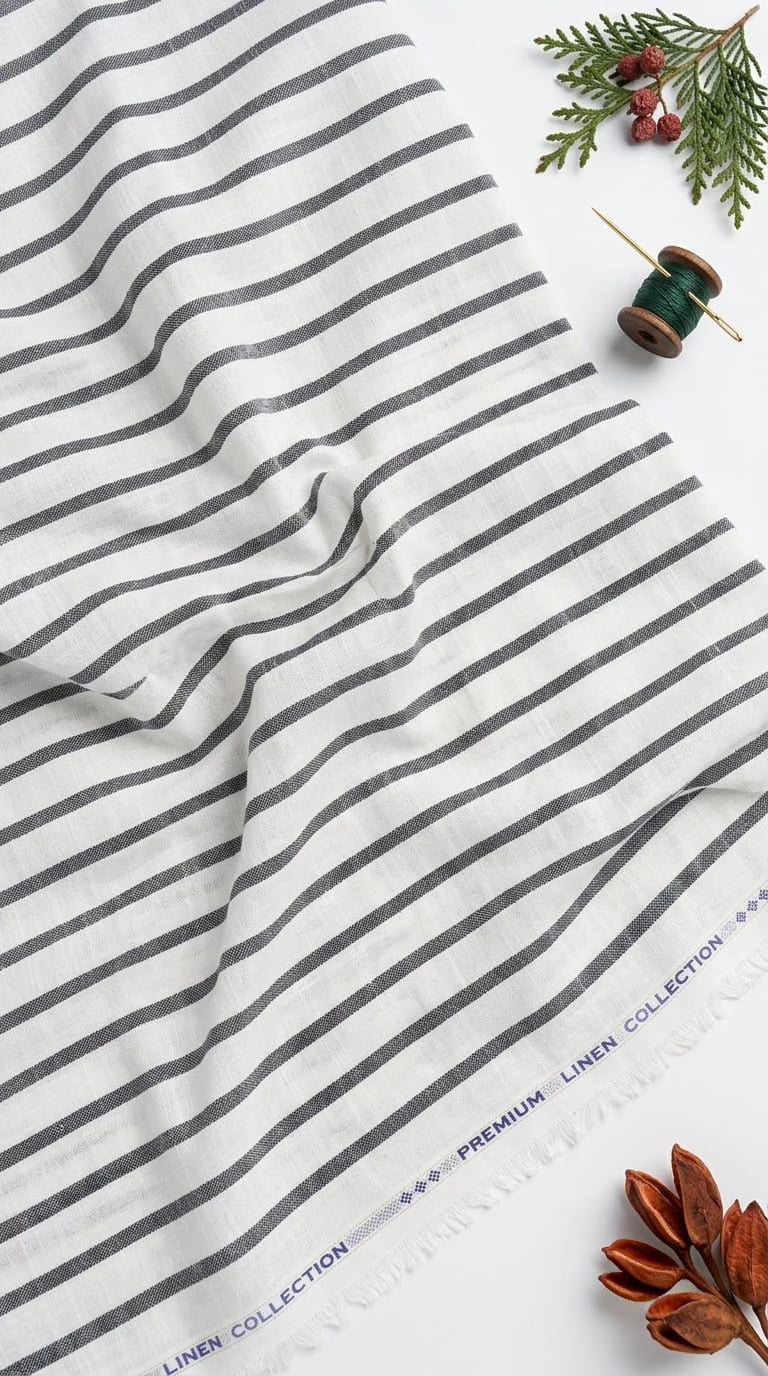 Classic Monochrome Striped Premium Cotton Linen Fabric – fabric drape