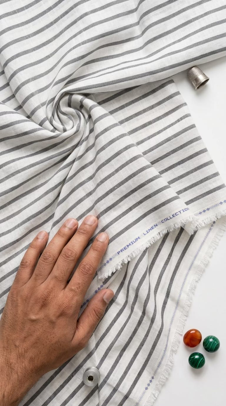 Classic Monochrome Striped Premium Cotton Linen Fabric – close-up texture