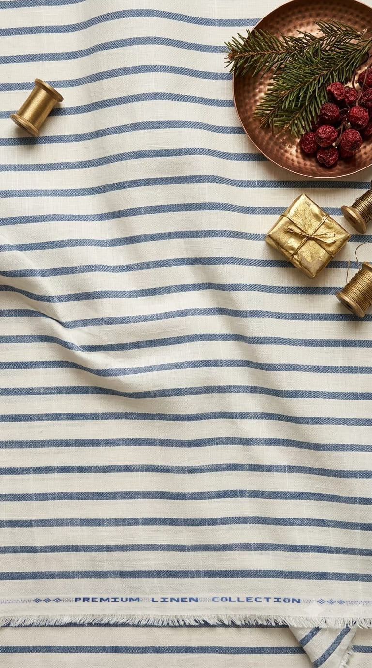 Classic Blue Striped Premium Cotton Linen Fabric – additional view