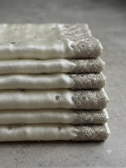 Luxurious Dyeable Russian Silk Fabric with Hand Work (Ideal for Designer Sarees & Dupattas)