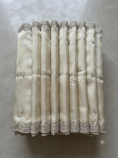 Luxurious Dyeable Russian Silk Fabric with Hand Work (Ideal for Designer Sarees & Dupattas)