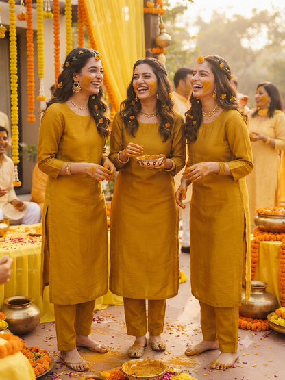 Sunlit Mustard Yellow Mul Chanderi Fabric( Big Width)