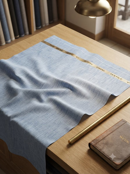 Sophisticated Blue melange with white undertones Linen-blend Suiting Fabric