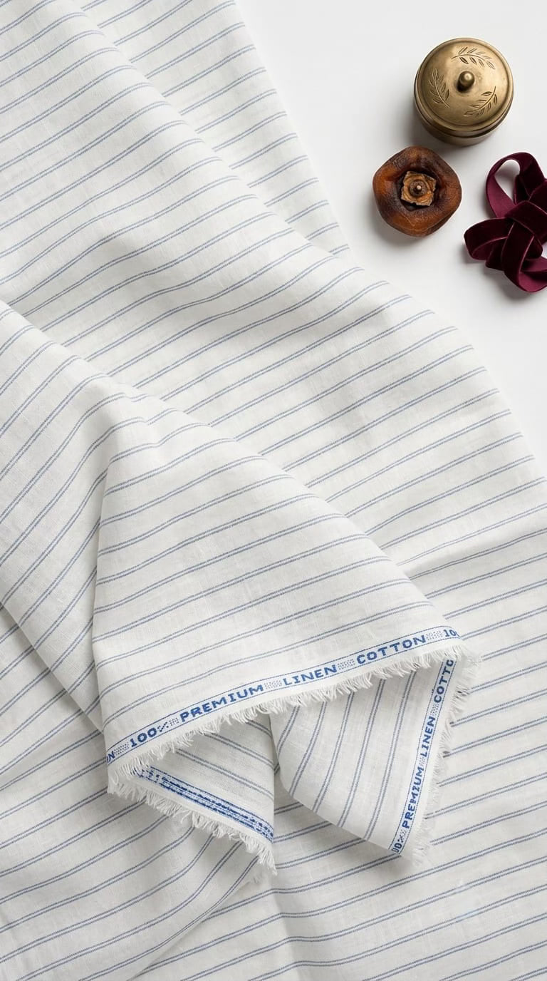 Azure Breeze Stripe: Premium Cotton Linen Fabric