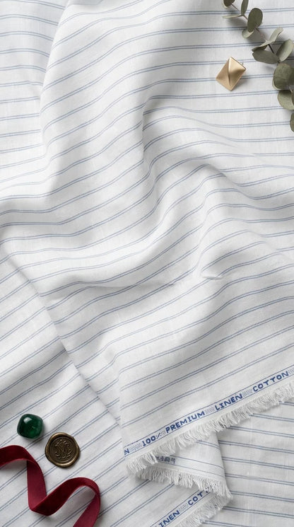 Azure Breeze Stripe: Premium Cotton Linen Fabric