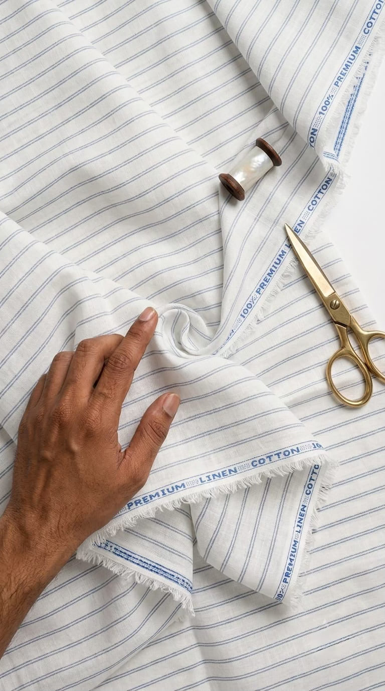 Azure Breeze Stripe: Premium Cotton Linen Fabric