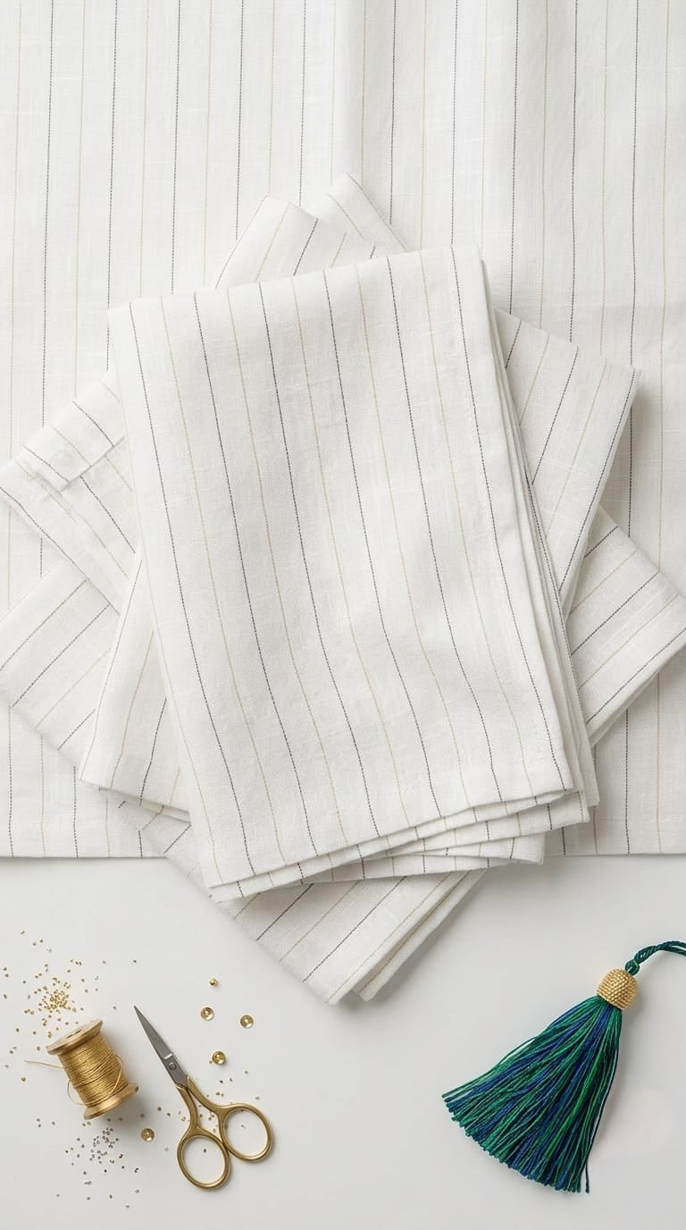 Classic Ivory Multi-Stripe Cotton-Linen Fabric