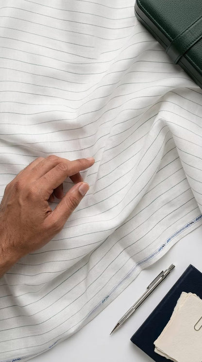 Classic Ivory Multi-Stripe Cotton-Linen Fabric
