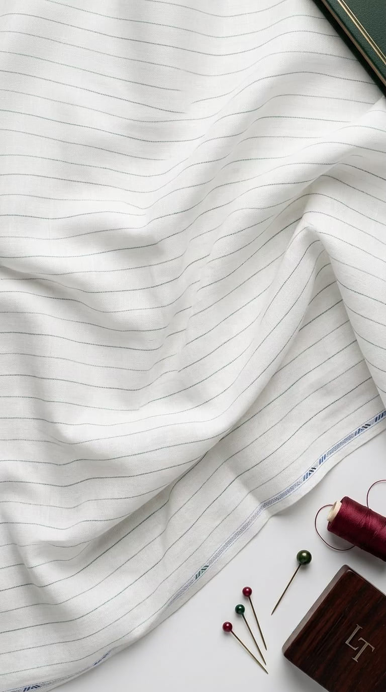 Classic Ivory Multi-Stripe Cotton-Linen Fabric