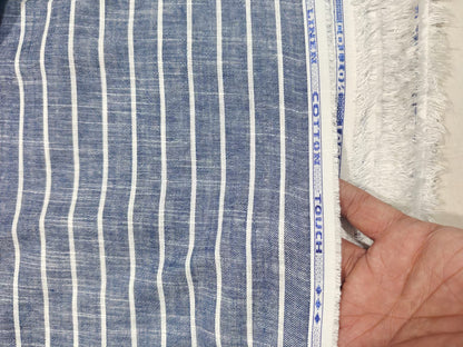 Blue & White Striped Cotton-Linen Blend Fabric