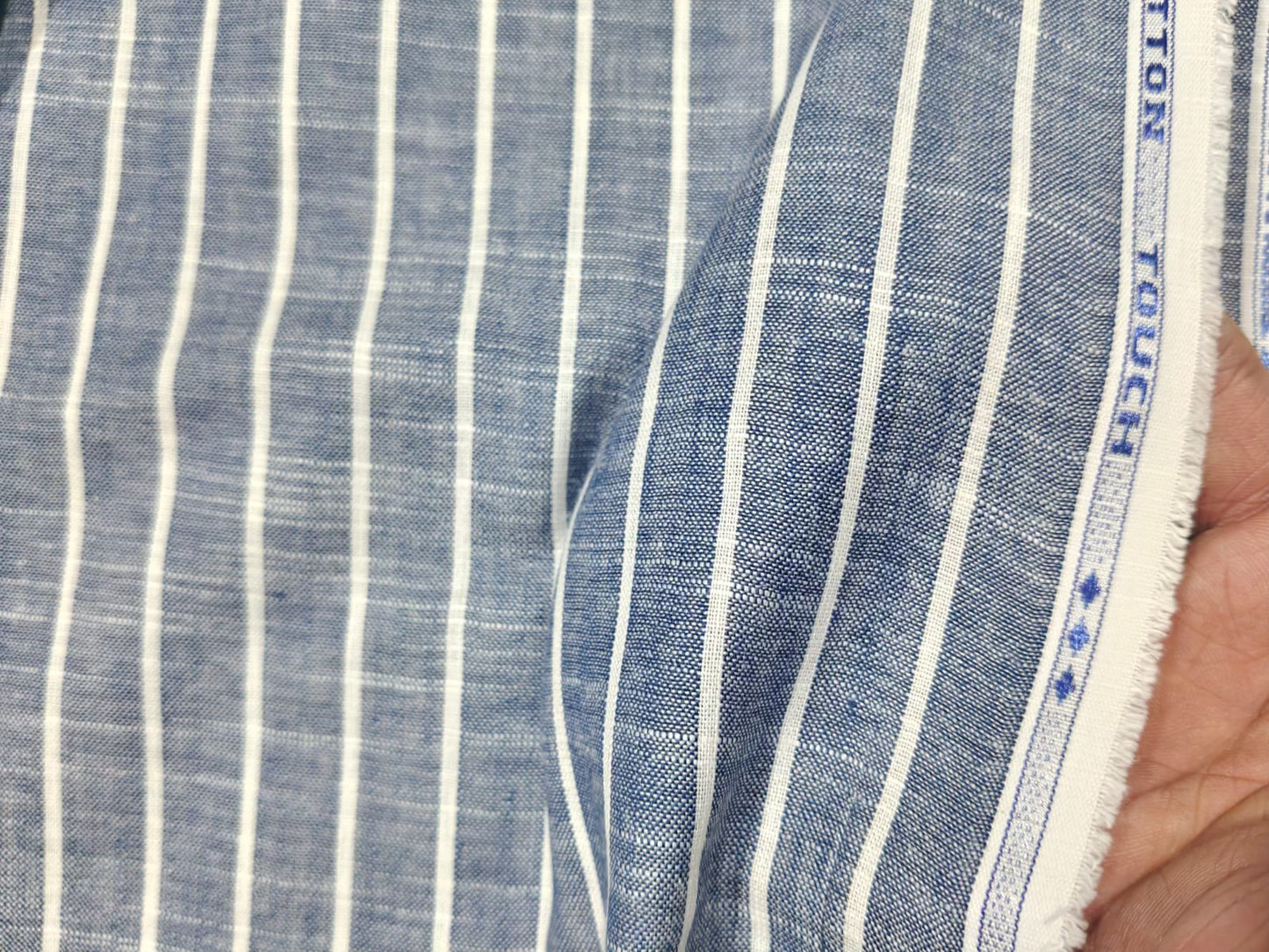 Blue & White Striped Cotton-Linen Blend Fabric