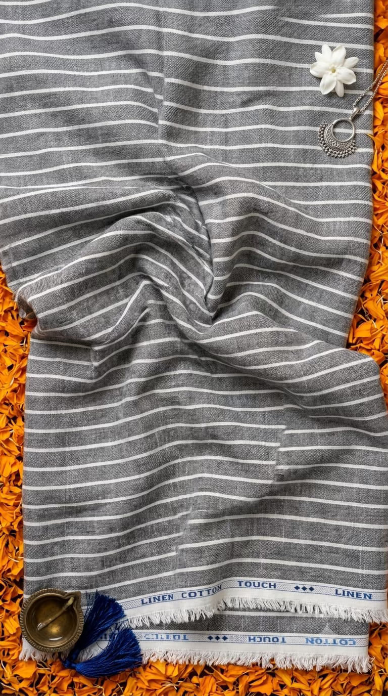 Black & White Striped Cotton-Linen Blend Fabric