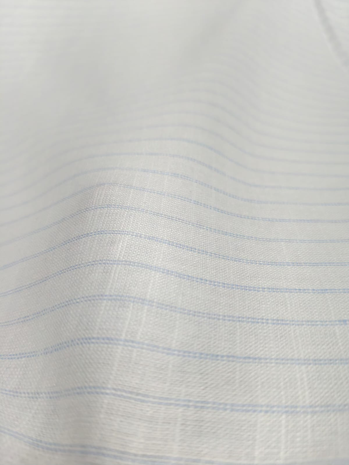 Classic White & Dual-Blue Striped Cotton-Linen Blend Fabric