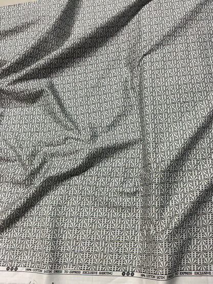 White and Black Geometric Digital Print 100% Cotton Satin Fabric - close-up of weave and texture